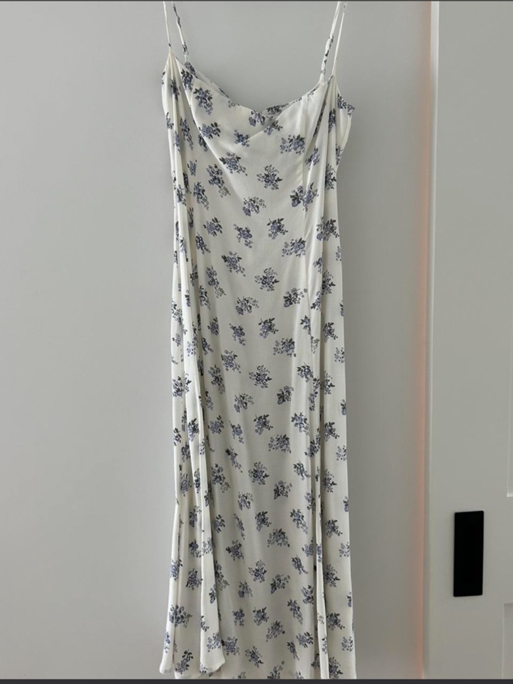 Reformation White Slip Dress with Blue Floral Print